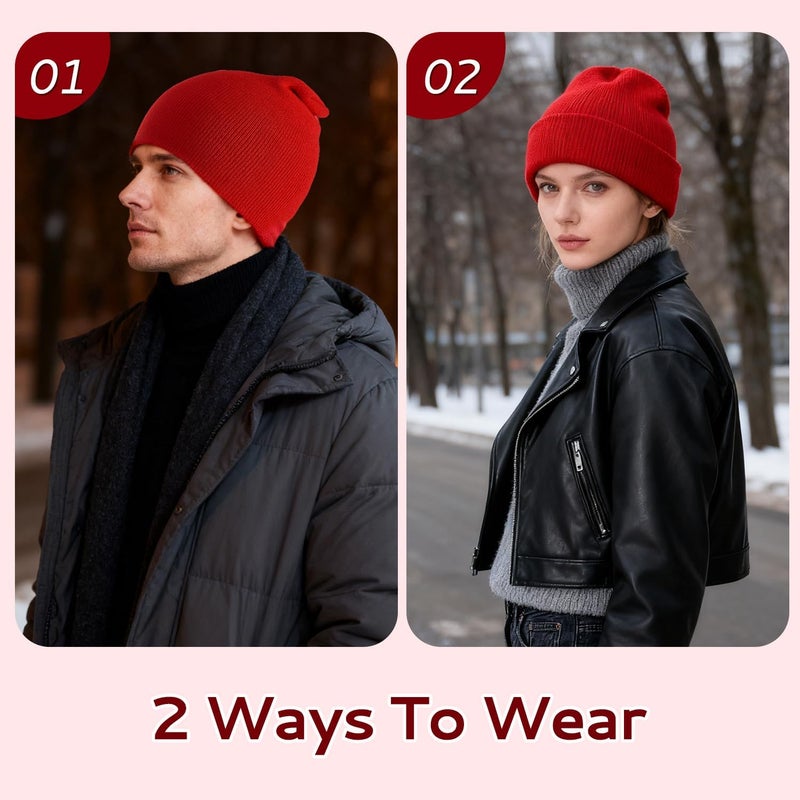 Dfqsofd Beanie for Men Women, Knitted Hats for Women Soft Warm Winter Hat Unisex Cuffed Beanie Skully Cap for Cold Weather - Image 3
